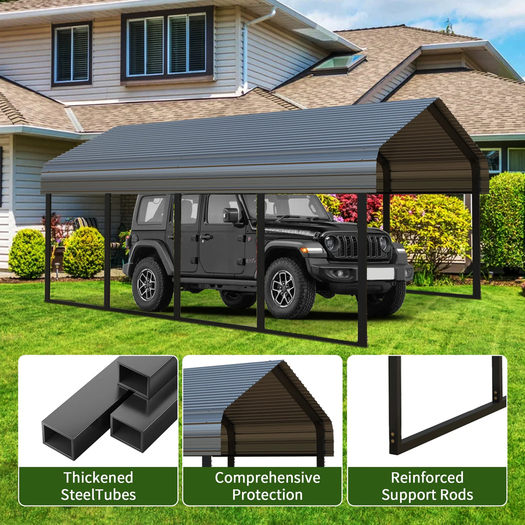 Heavy-Duty 10x20 ft Carport Garage, All-Weather Protection for RV, Boat, Car & Truck, Portable Shelter with Wind & Rust Resistance