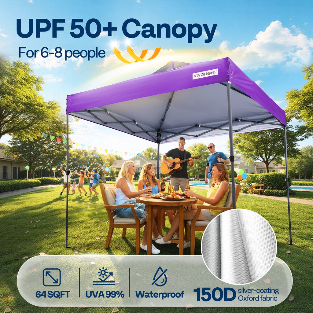 SPECSTAR 8x8ft Pop-up Canopy Tent One Push Setup Instant Tent with Center Lock, Wheel Carry Bag and 4 Sandbags for Events Parties, Purple