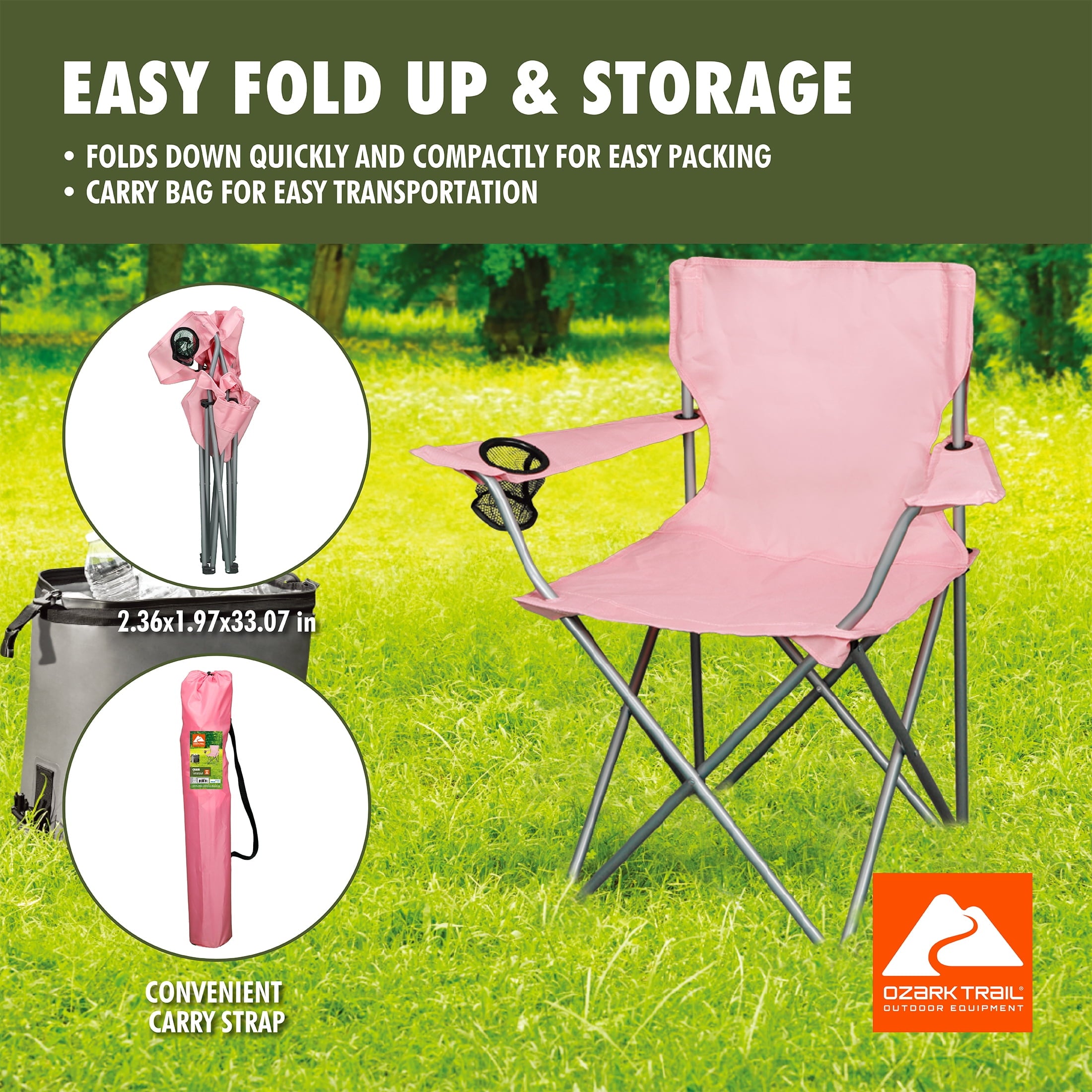Ozark Trail Quad Folding Camp Chair with Cup Holder, Black