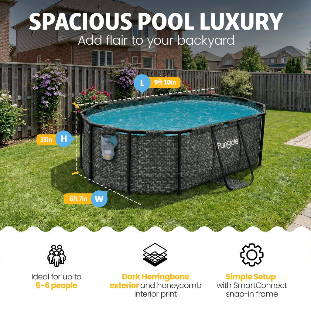 Funsicle 13'11 Oasis Designer Above Ground Pool with Pump, Oval Frame, Dark Herringbone