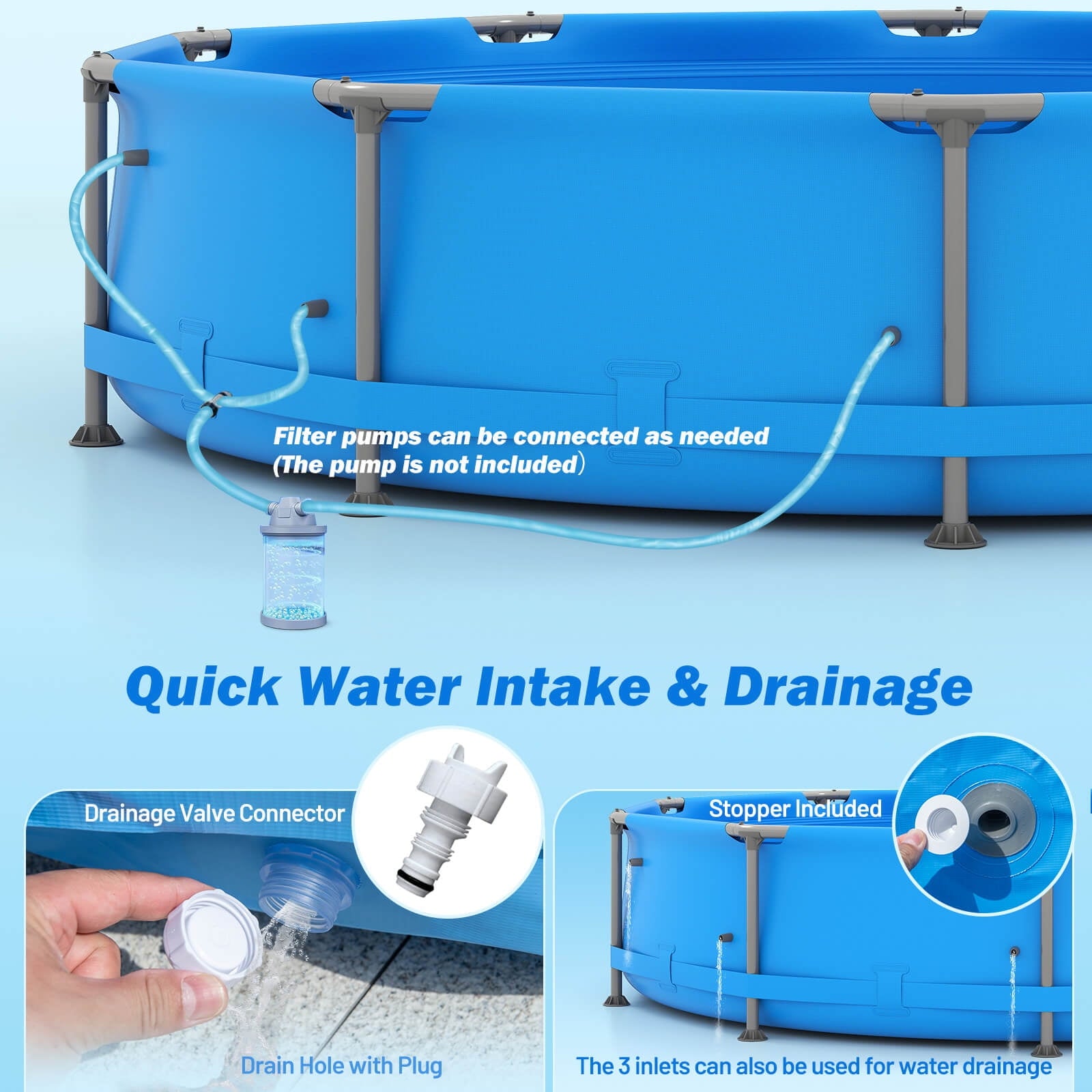 Costway 1617 Gal Outdoor Family Swimming Pool with Metal Frame Multi-layer PVC Fabric