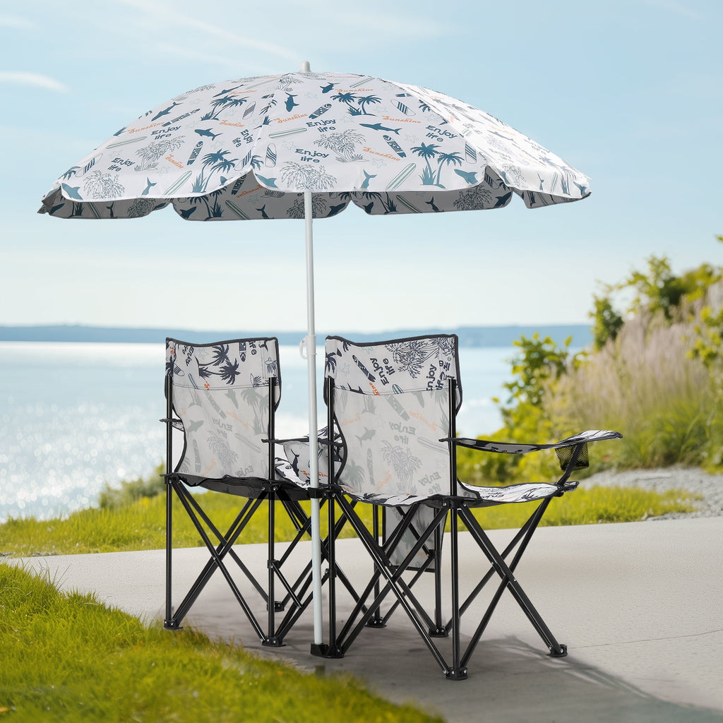 Ktaxon Camping Loveseat Chair, Folding Double Outdoor Chair with Removable Sun Umbrella & Carrying Bag, Double Chairs with Cooler Bag for Lawn Fishing Outdoor, Gray