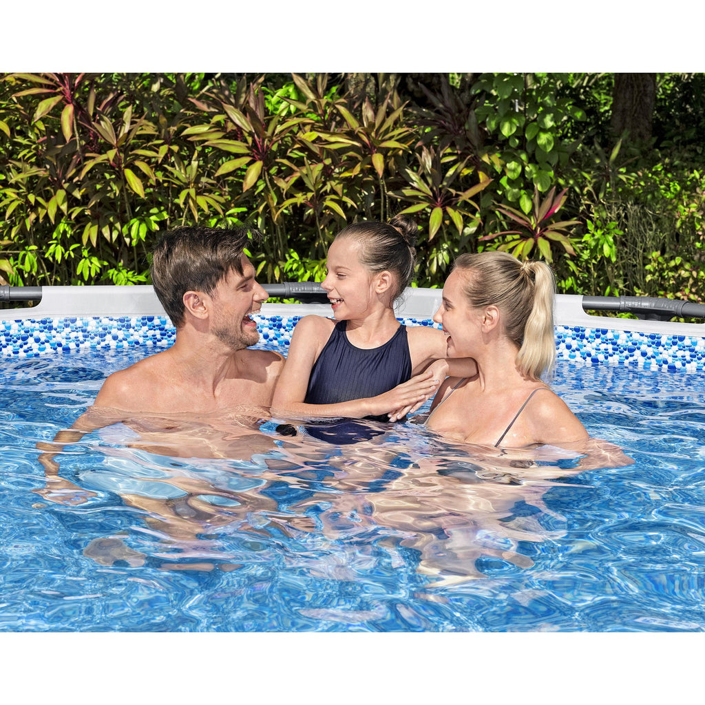 Bestway Steel Pro MAX 15' x 48 Prismatic Stone Pool Set| Durable Construction, Easy Assembly, and All-Inclusive Accessories - above ground pool set with filter pump, ladder, and pool cover