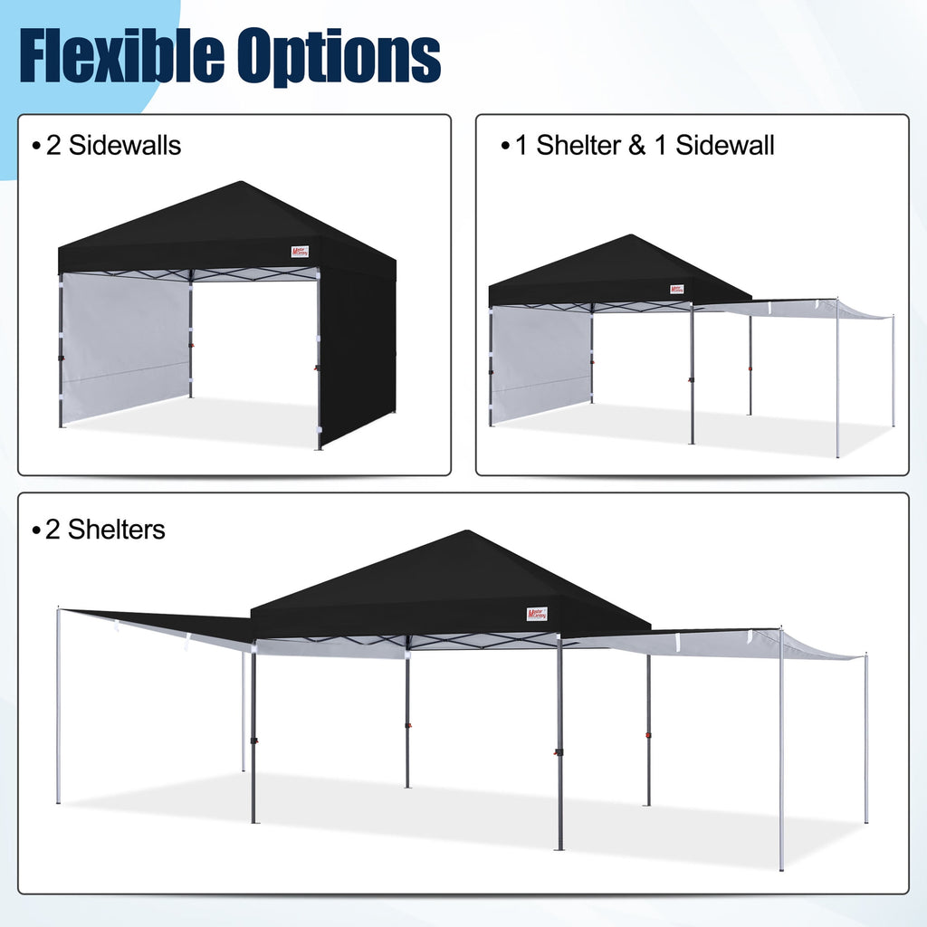 MASTERCANOPY 10 x 10ft Pop-up Canopy Tent with 2 Detachable Side Shades, White
