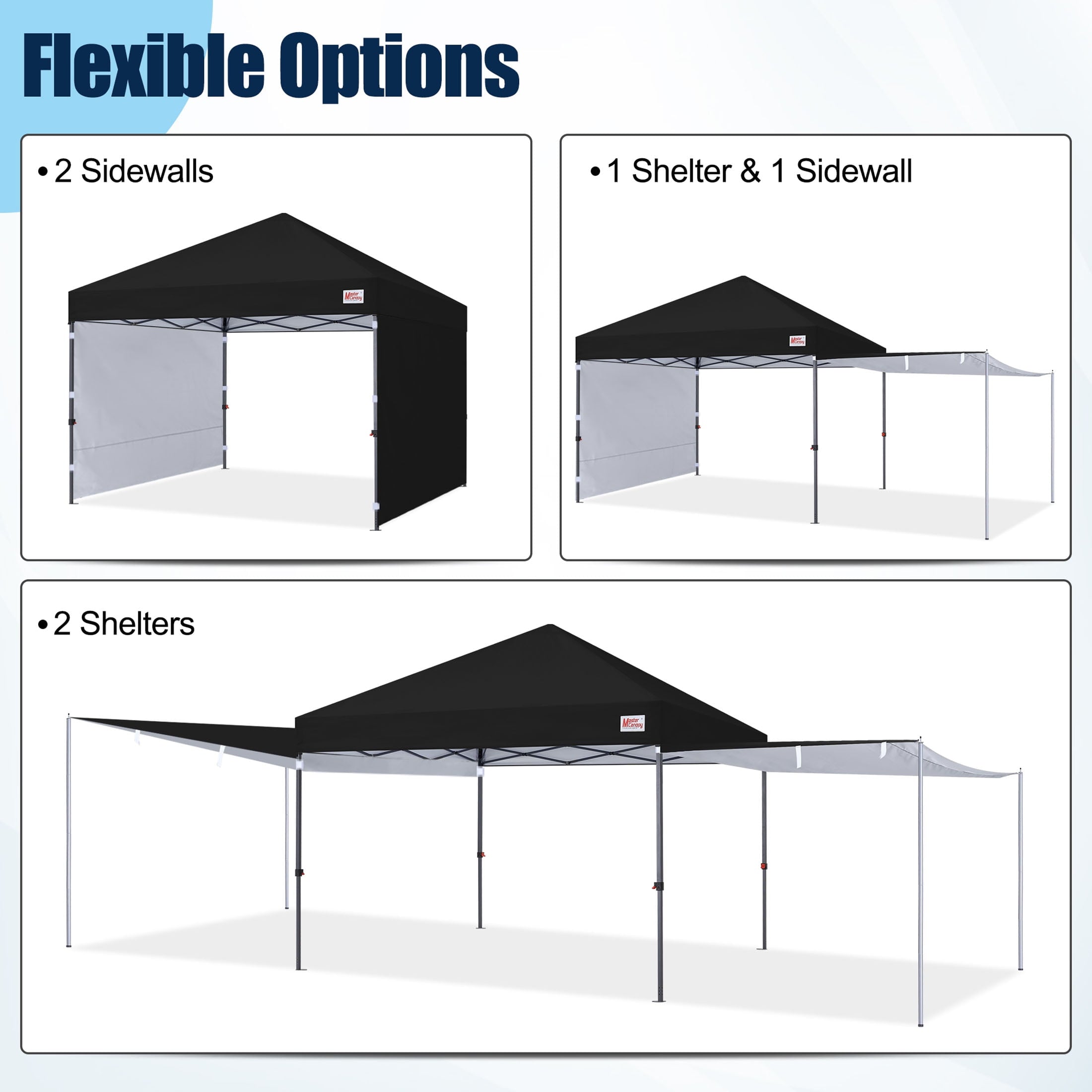 MASTERCANOPY 10 x 10ft Pop-up Canopy Tent with 2 Detachable Side Shades, White