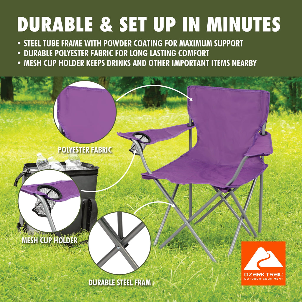 Ozark Trail Quad Folding Camp Chair with Cup Holder, Black