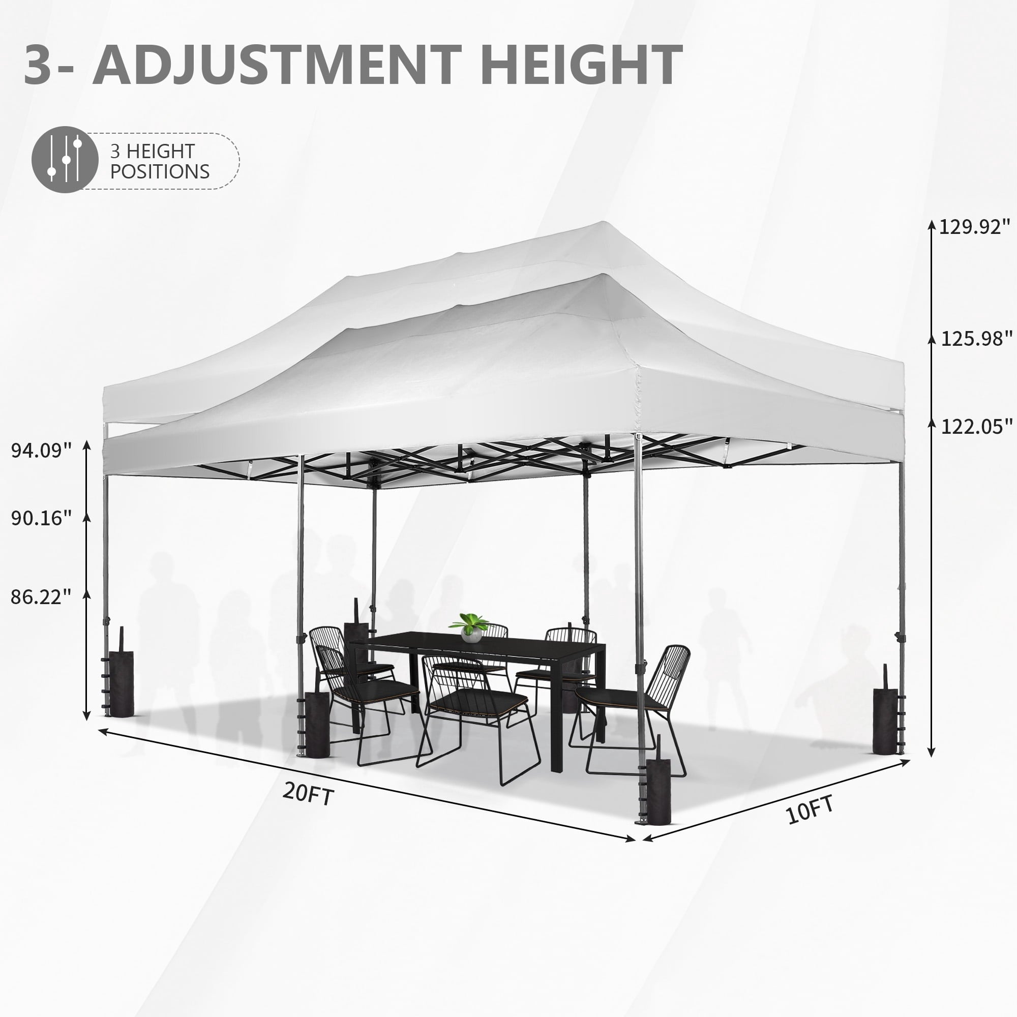 Ainfox 5-Piece Sidewalls for 10x20 Pop Up Canopy Tent, 420D Oxford PVC Waterproof Sun Shade Privacy Walls with Windows & Zippers, White