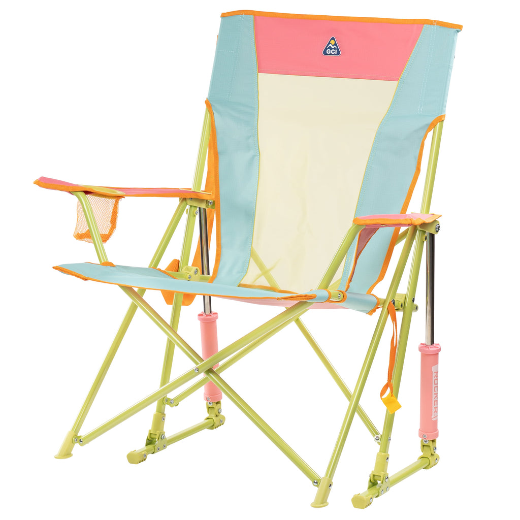 GCI Outdoor Comfort Pro Rocker Camping Chair with Mesh Backrest, Pastel Green Colorblock