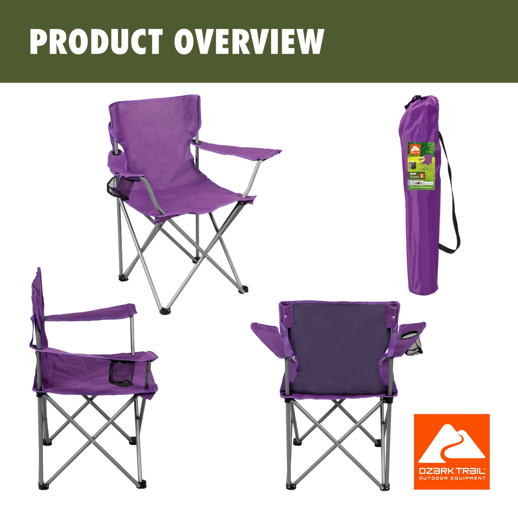 Ozark Trail Quad Folding Camp Chair with Cup Holder, Black