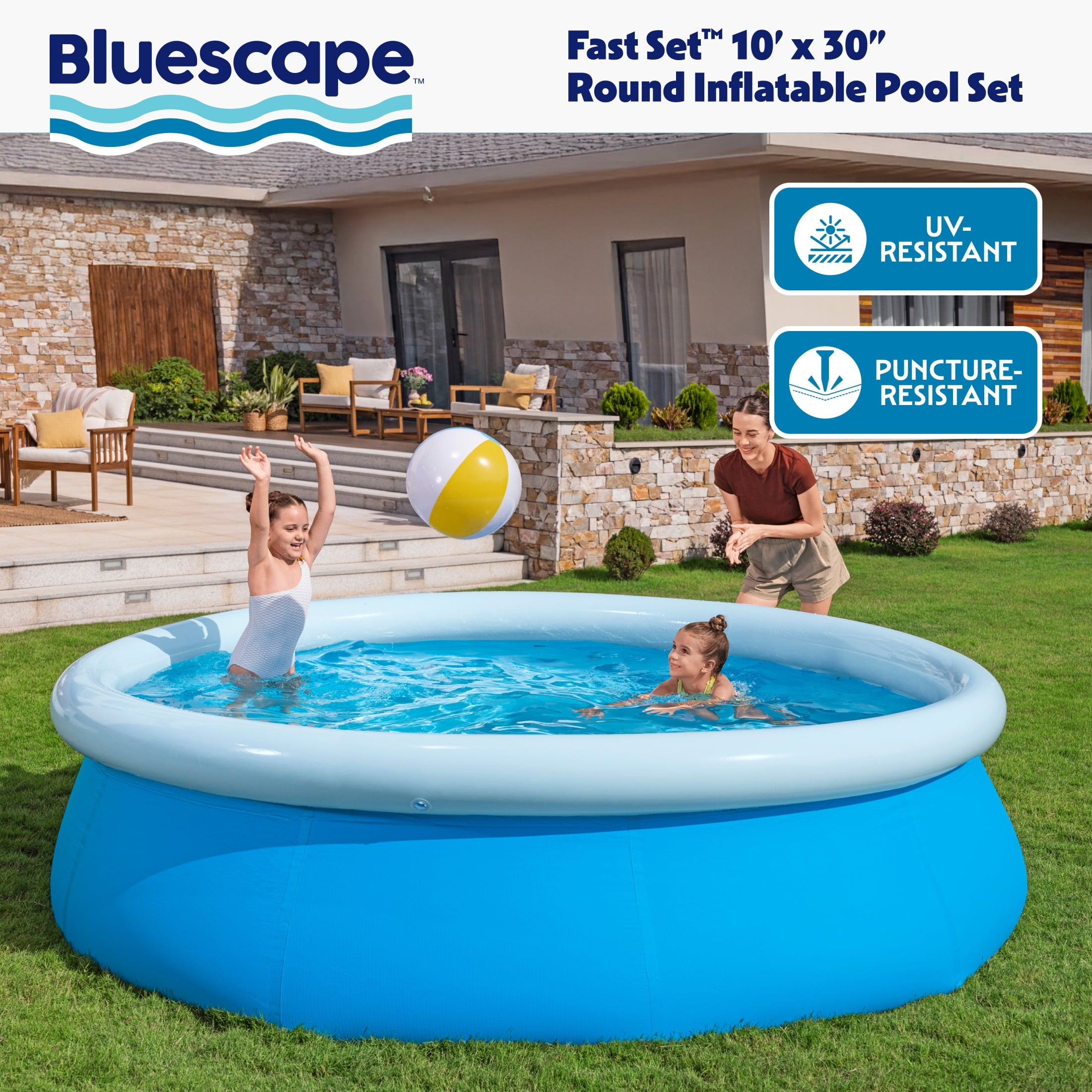Bluescape Fast Set 10’ x 30” Round Inflatable Soft Sided Above Ground Pool Set