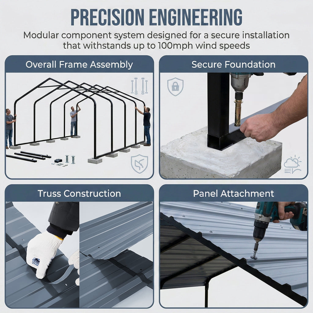 Heavy-Duty 10x20 ft Carport Garage, All-Weather Protection for RV, Boat, Car & Truck, Portable Shelter with Wind & Rust Resistance