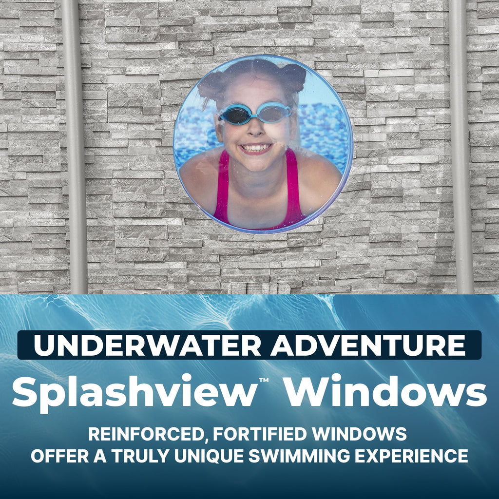 Bestway Power Steel Swim Vista 14’ x 8'2 x 39.5” Metal Frame Above Ground Pool, Stone
