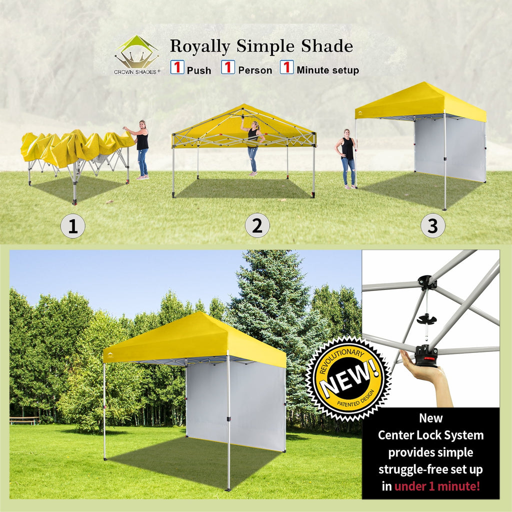CROWN SHADES 10'x10' Instant Canopy Tent with 1 Sidewall with One Push Setup Sun Shelter for Events Parties Sky Blue
