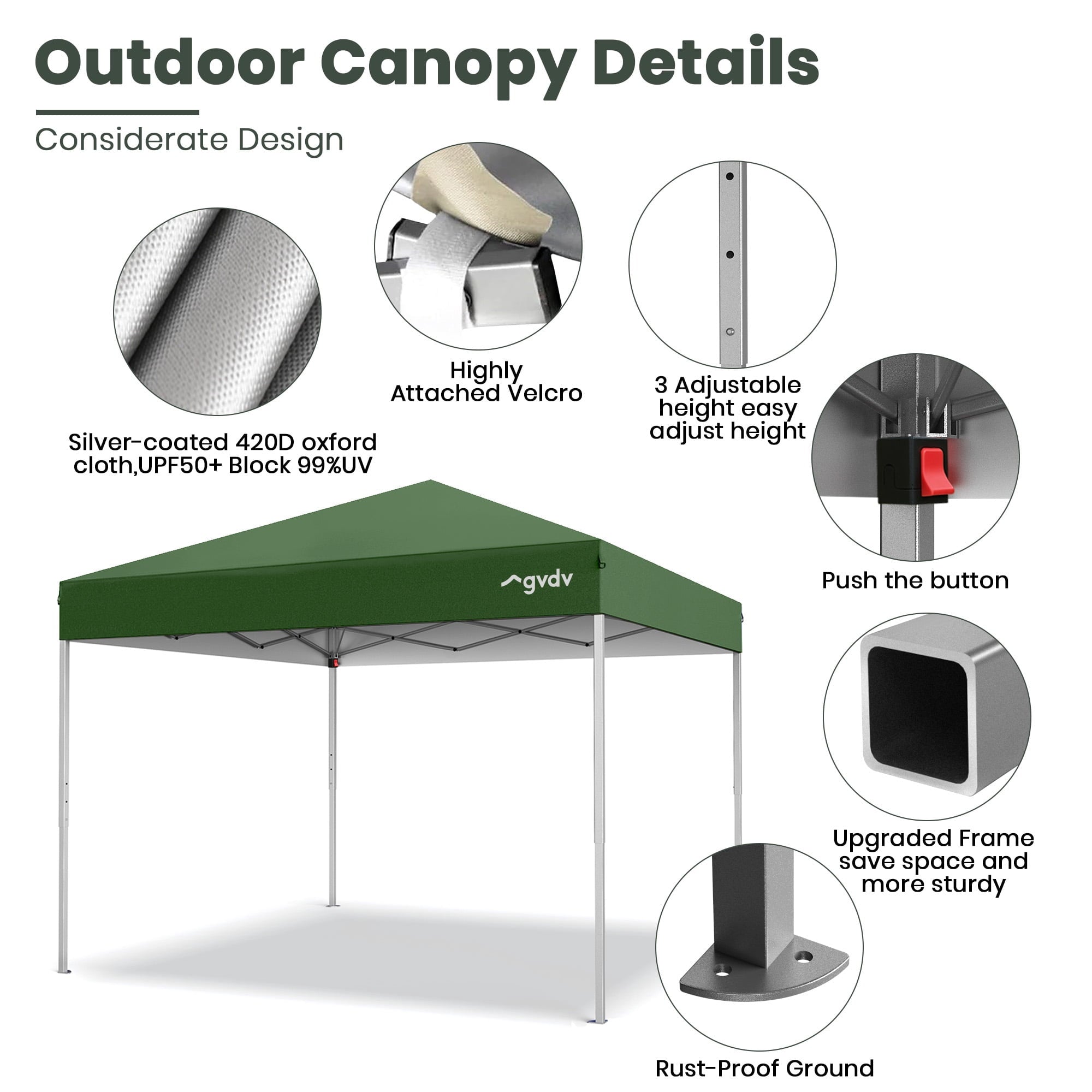 GVDV Canopy Tent, 10x10 ft Easy Pop up Outdoor Canopy Tent, Portable Straight Leg Gazebo Instant Canopy, Blue