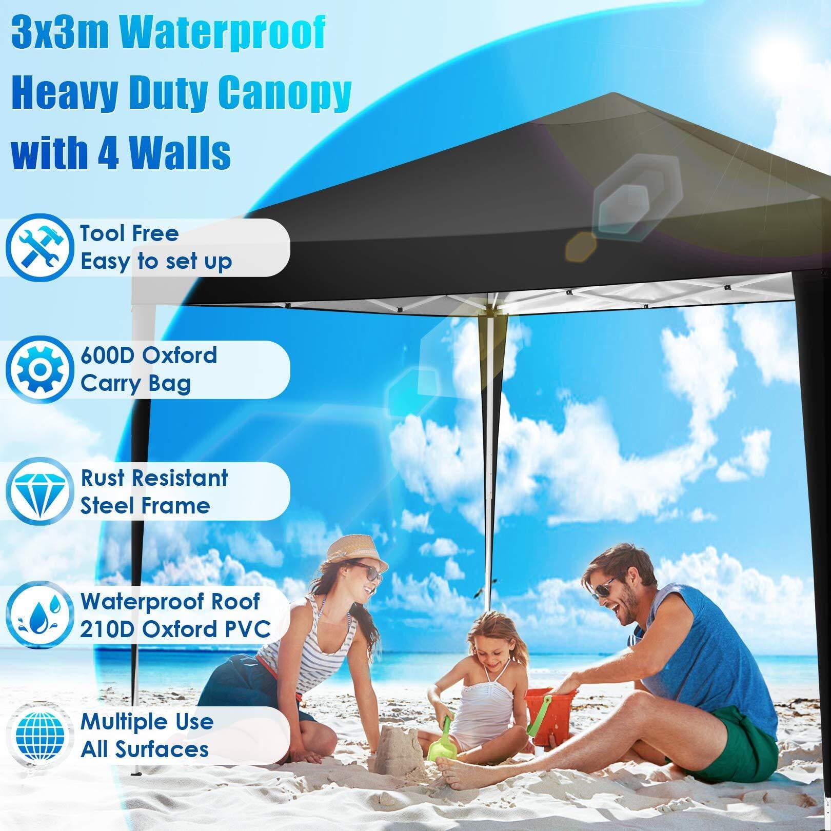 HOTEEL 10x10ft Popup Canopy Waterproof Canopy with 4 Sidewalls Outdoor Commercial Instant Shelter Beach Camping Canopy Tent for Party, Black