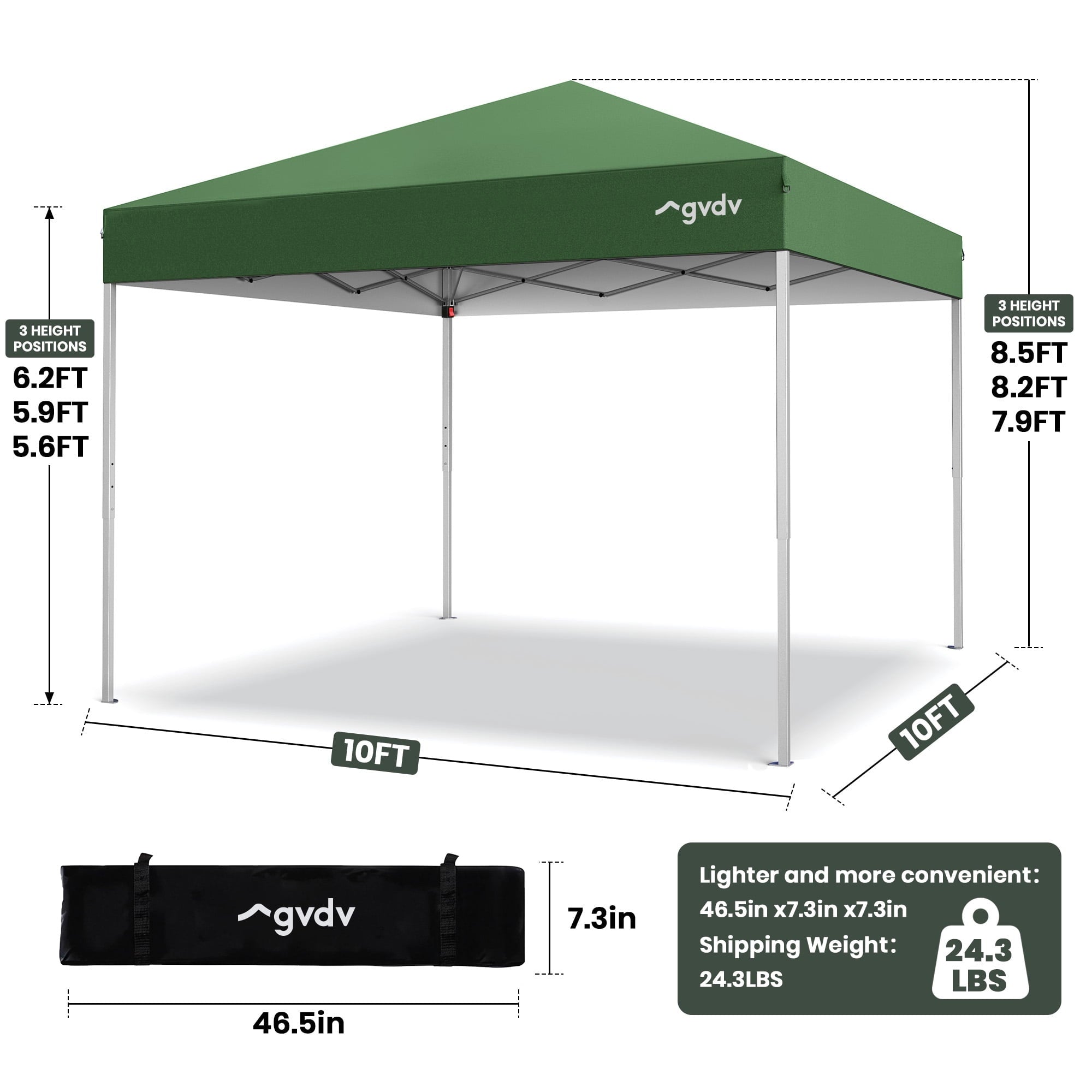 GVDV Canopy Tent, 10x10 ft Easy Pop up Outdoor Canopy Tent, Portable Straight Leg Gazebo Instant Canopy, Blue
