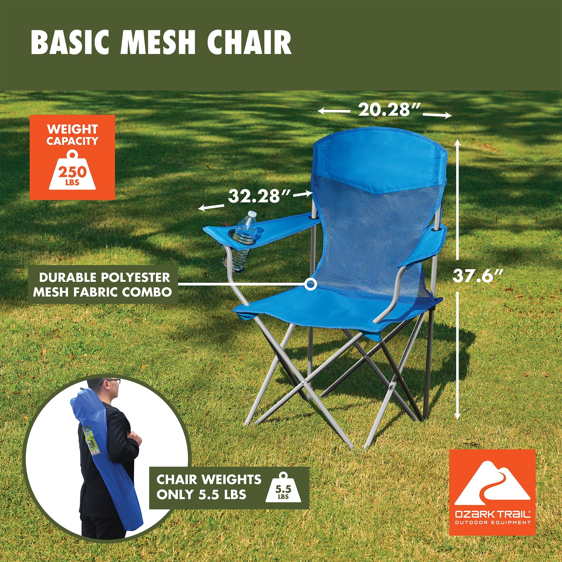 Ozark Trail Basic Mesh Chair Blue, Adult