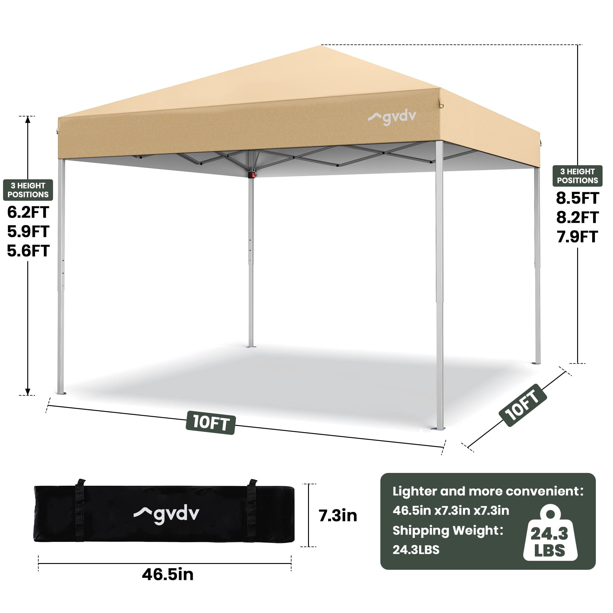 GVDV Canopy Tent, 10x10 ft Easy Pop up Outdoor Canopy Tent, Portable Straight Leg Gazebo Instant Canopy, Blue