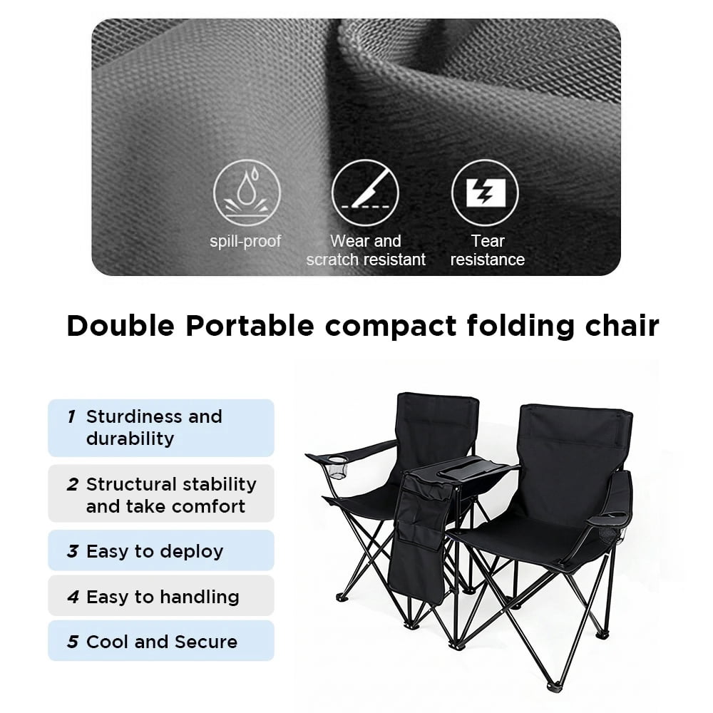 COWIN Outdoor Foldable Picnic Double Chair ,Camping Chairs with Umbrella Camping Double Portable Chairs Folding Beach Chair with Insulation Bag,Backpacking Blue