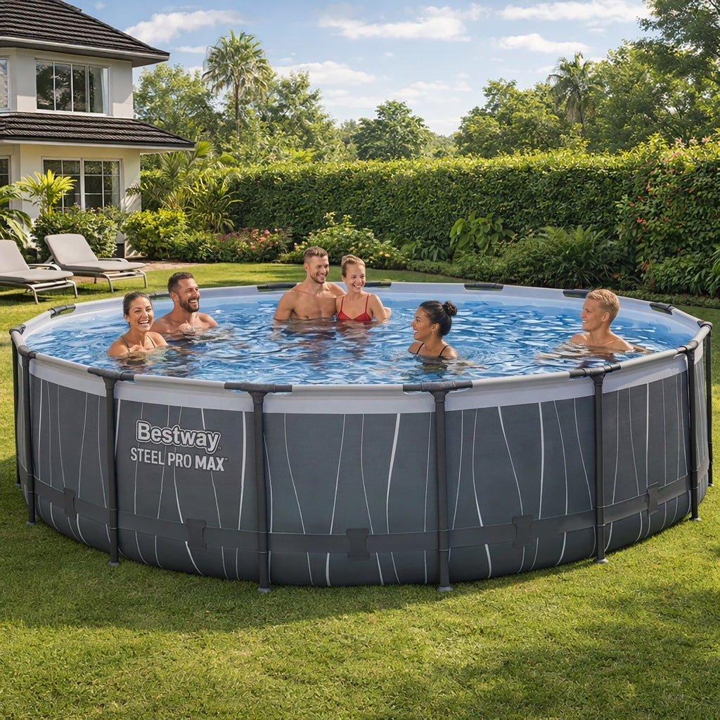 Bestway Steel Pro MAX 15'x42 Metal Frame Above Ground Pool Set w/Color-Changing LED Light