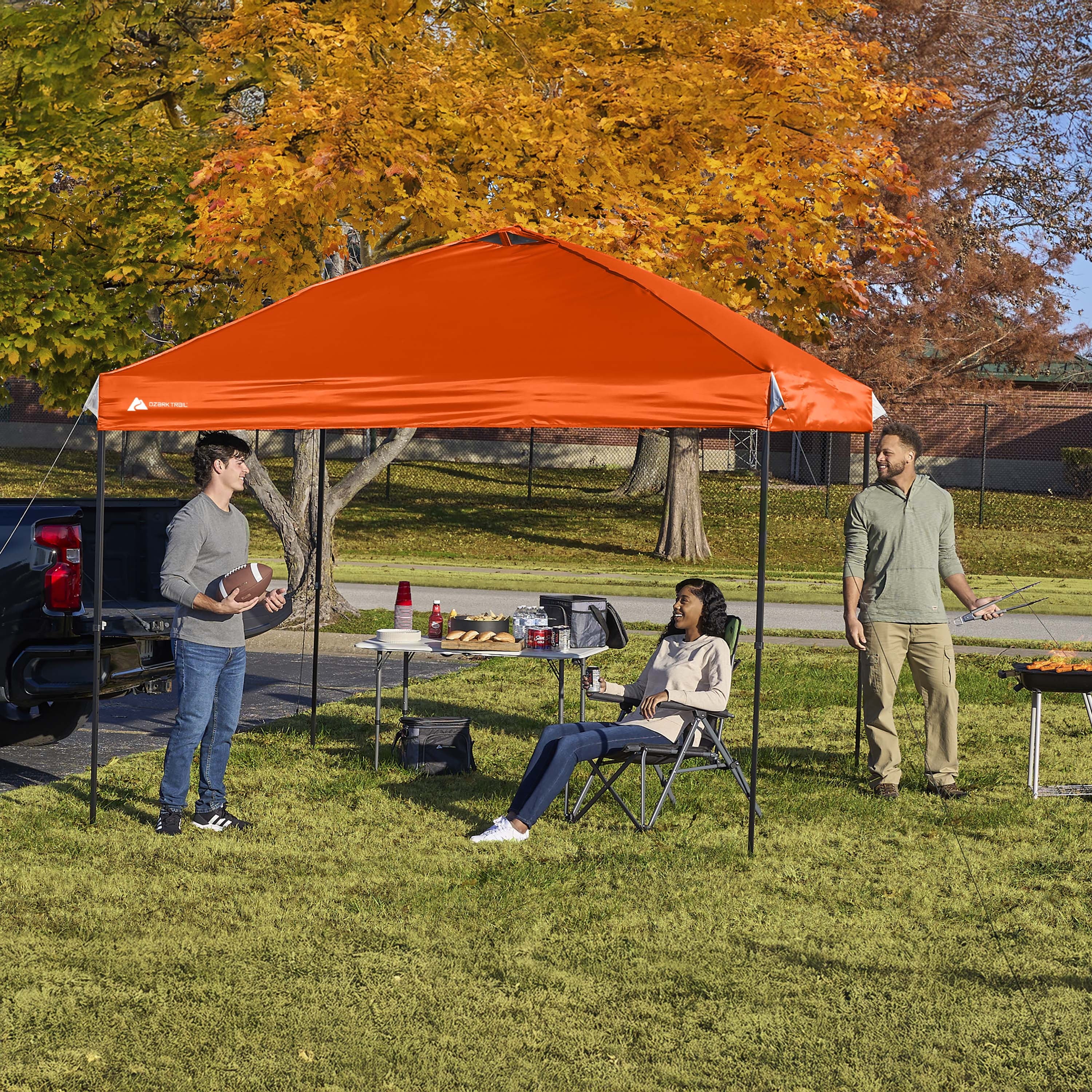 Ozark Trail 10x10 Instant Pop Up Canopy Tent with Simple Push Setup – Straight Leg Pop-Up Tent for Tailgating, Camping & Events, Gold