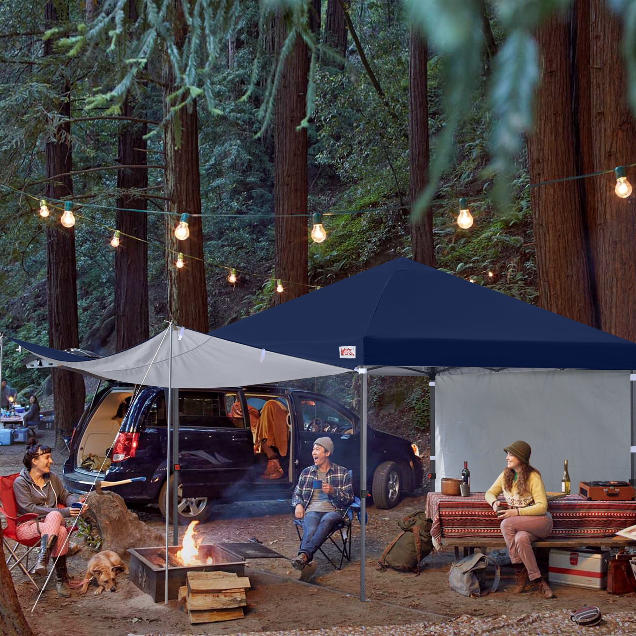 MASTERCANOPY 10 x 10ft Pop-up Canopy Tent with 2 Detachable Side Shades, White