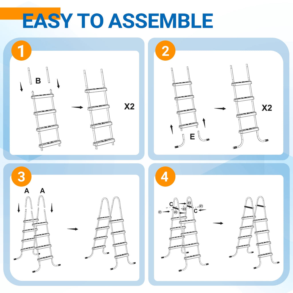 Ktaxon 52 4Step Steel Frame Above Ground Swimming Pool Ladder,Heavy Duty Double Sided Removable Pool Steps with Ladder Escape