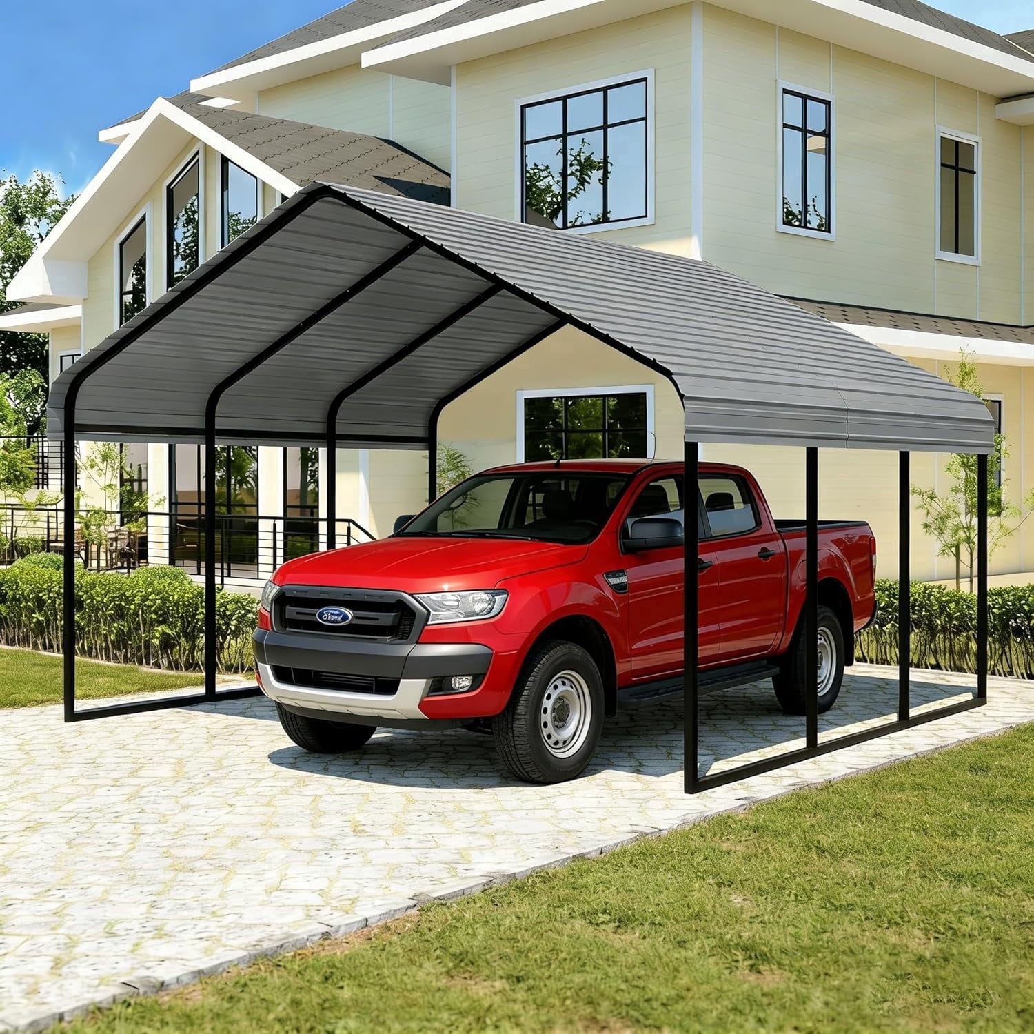 Heavy-Duty 10x20 ft Carport Garage, All-Weather Protection for RV, Boat, Car & Truck, Portable Shelter with Wind & Rust Resistance