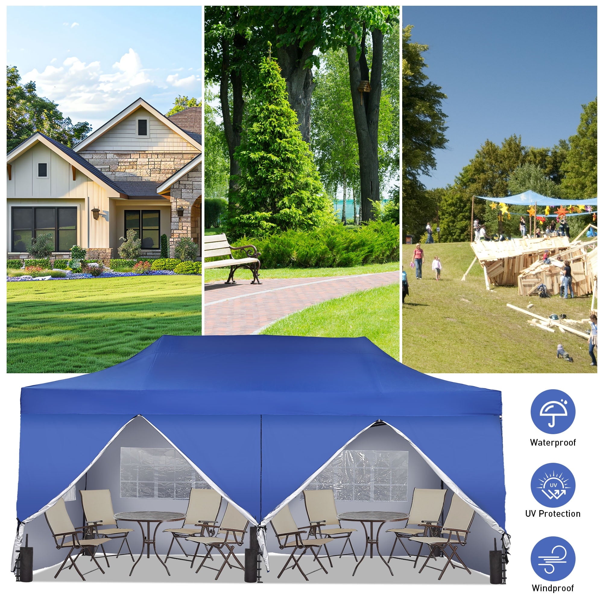 Ainfox 5-Piece Sidewalls for 10x20 Pop Up Canopy Tent, 420D Oxford PVC Waterproof Sun Shade Privacy Walls with Windows & Zippers, White