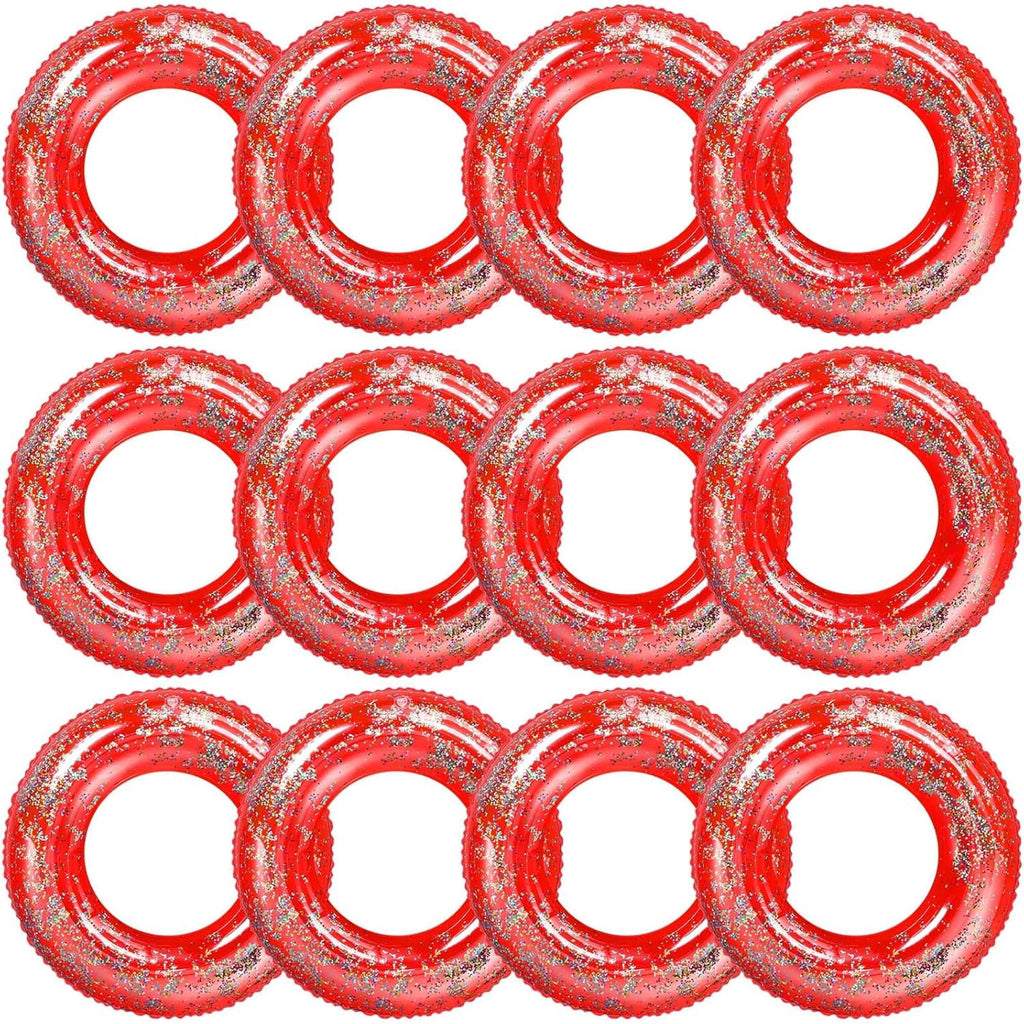 12 Pcs Summer Swim Rings with Glitter Fun Inflatable Pool Float Round Shaped Swimming Pool Tubes for Beach Party Supplies