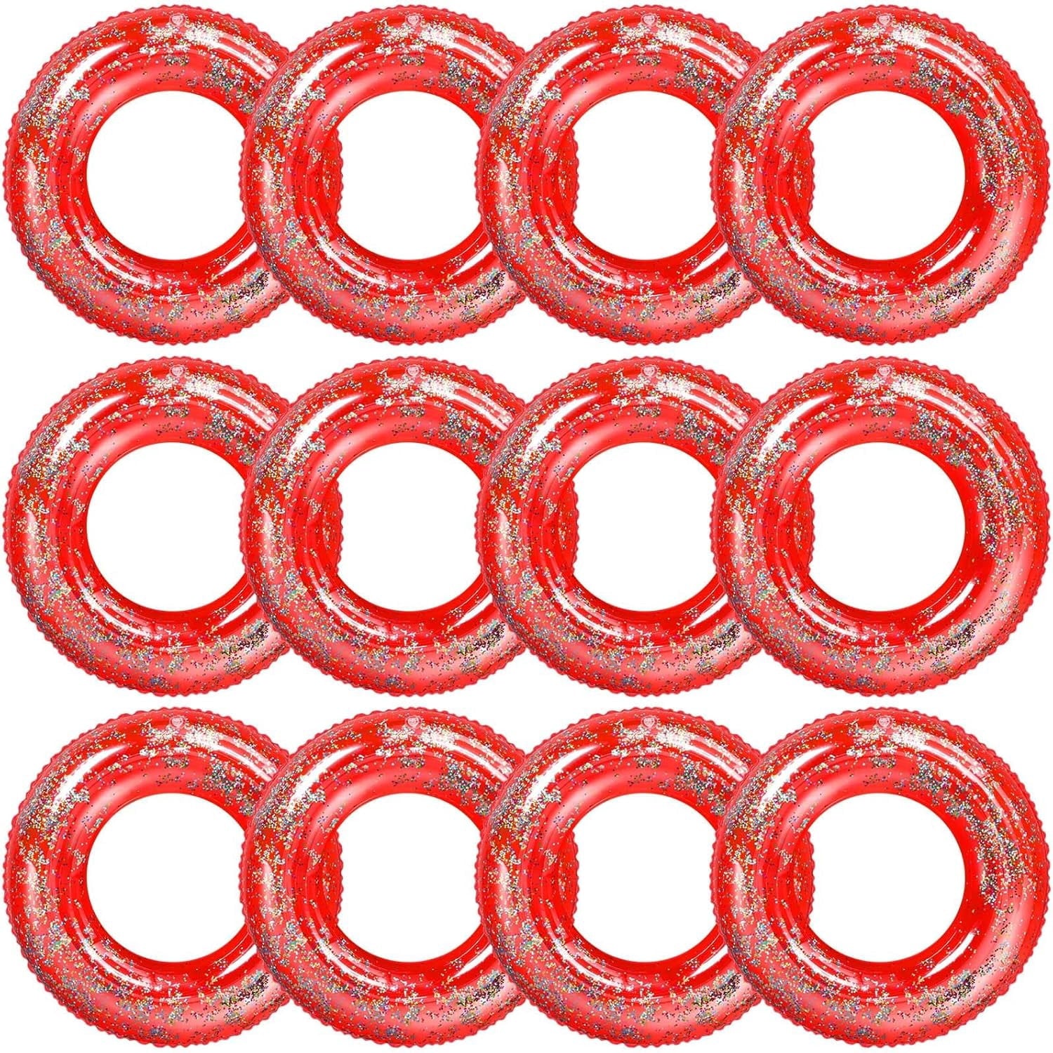 12 Pcs Summer Swim Rings with Glitter Fun Inflatable Pool Float Round Shaped Swimming Pool Tubes for Beach Party Supplies