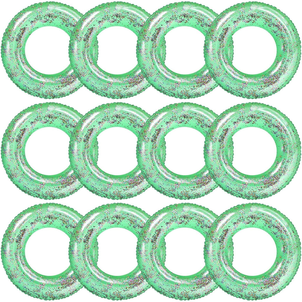 12 Pcs Summer Swim Rings with Glitter Fun Inflatable Pool Float Round Shaped Swimming Pool Tubes for Beach Party Supplies