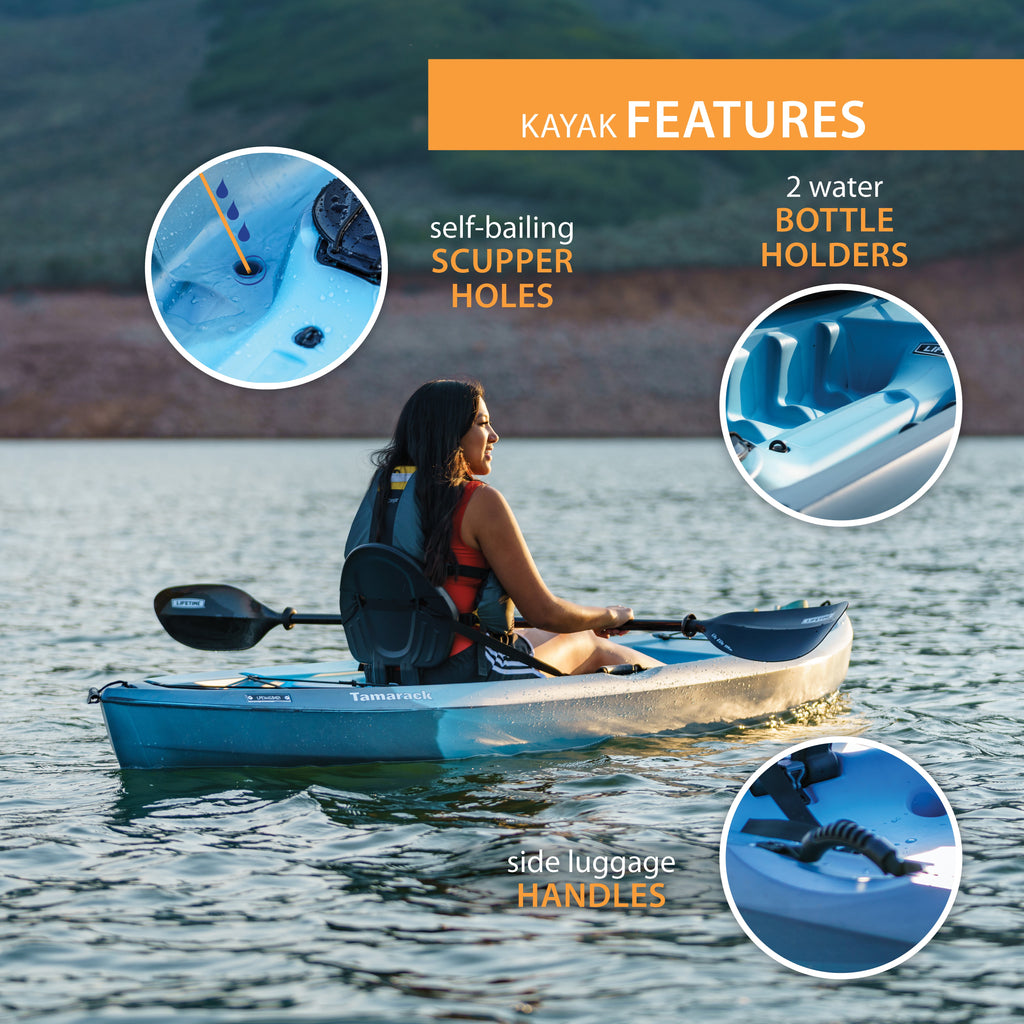 Lifetime Tamarack Angler 10 ft Sit-On-Top Fishing Kayak with Paddles, 2 Pack, Tan (90806)