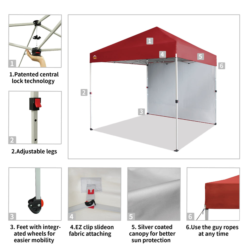 CROWN SHADES 10'x10' Instant Canopy Tent with 1 Sidewall with One Push Setup Sun Shelter for Events Parties Sky Blue