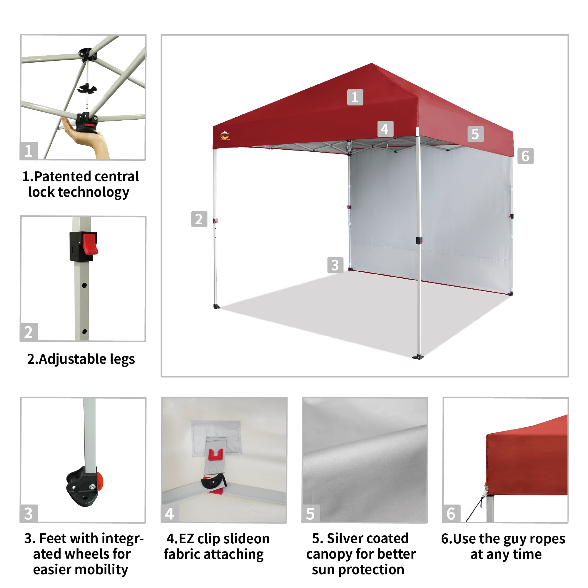 CROWN SHADES 10'x10' Instant Canopy Tent with 1 Sidewall with One Push Setup Sun Shelter for Events Parties Sky Blue