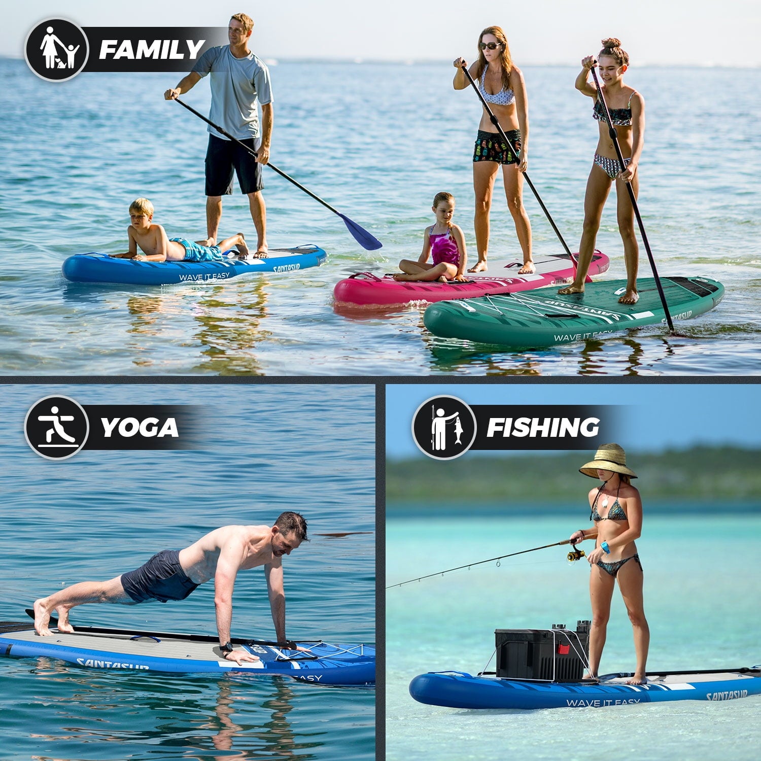 Santasup Blow Up Paddle Board Inflatable Paddle Board For Adults, 10ft Stand Up Paddleboard, Sup Board With Sup Accessories, Non-Slip Deck, Adjustable Paddle, Travel Backpack Wide Stance Pink