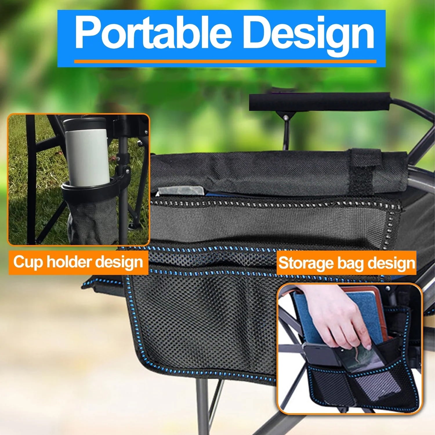 Camping Chairs, 2 Pack Heavy-Duty Steel Frame Supports 450Lbs, Foldable Outdoor Lawn Chair with Cup Holder