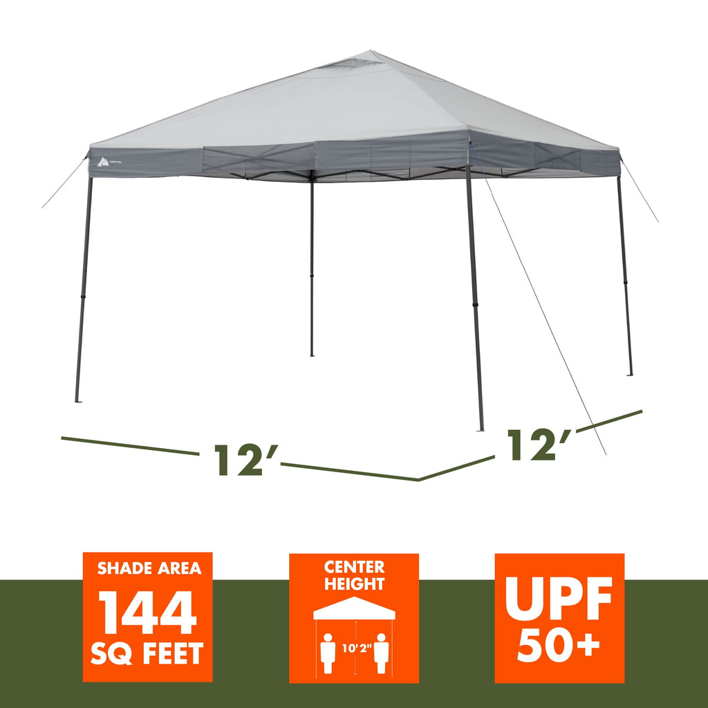 Ozark Trail 12' x 12' Instant Straight Leg Canopy for Camping - Gray