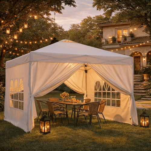 10x10 Pop-Up Canopy Tent with Removable Walls, 3 Height Adjustable Easy Set up Portable Gazebo, For Camping, White