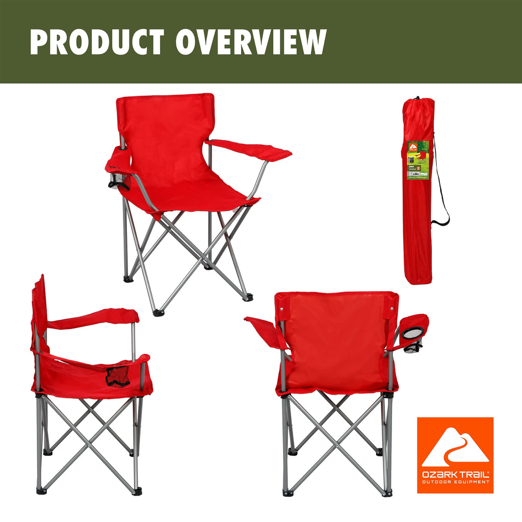 Ozark Trail Quad Folding Camp Chair with Cup Holder, Black