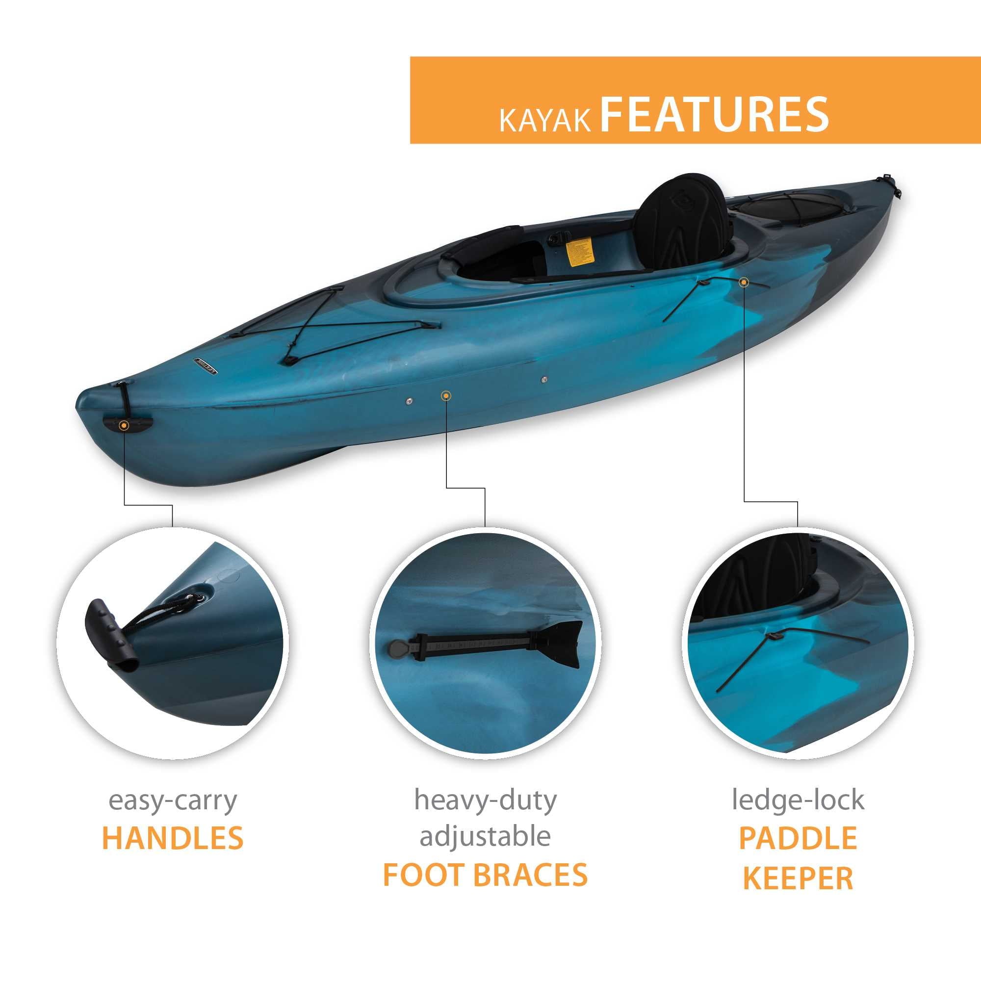 Lifetime Guster 10 ft Sit-Inside Kayak with Paddle, Emerald Fusion (91354)