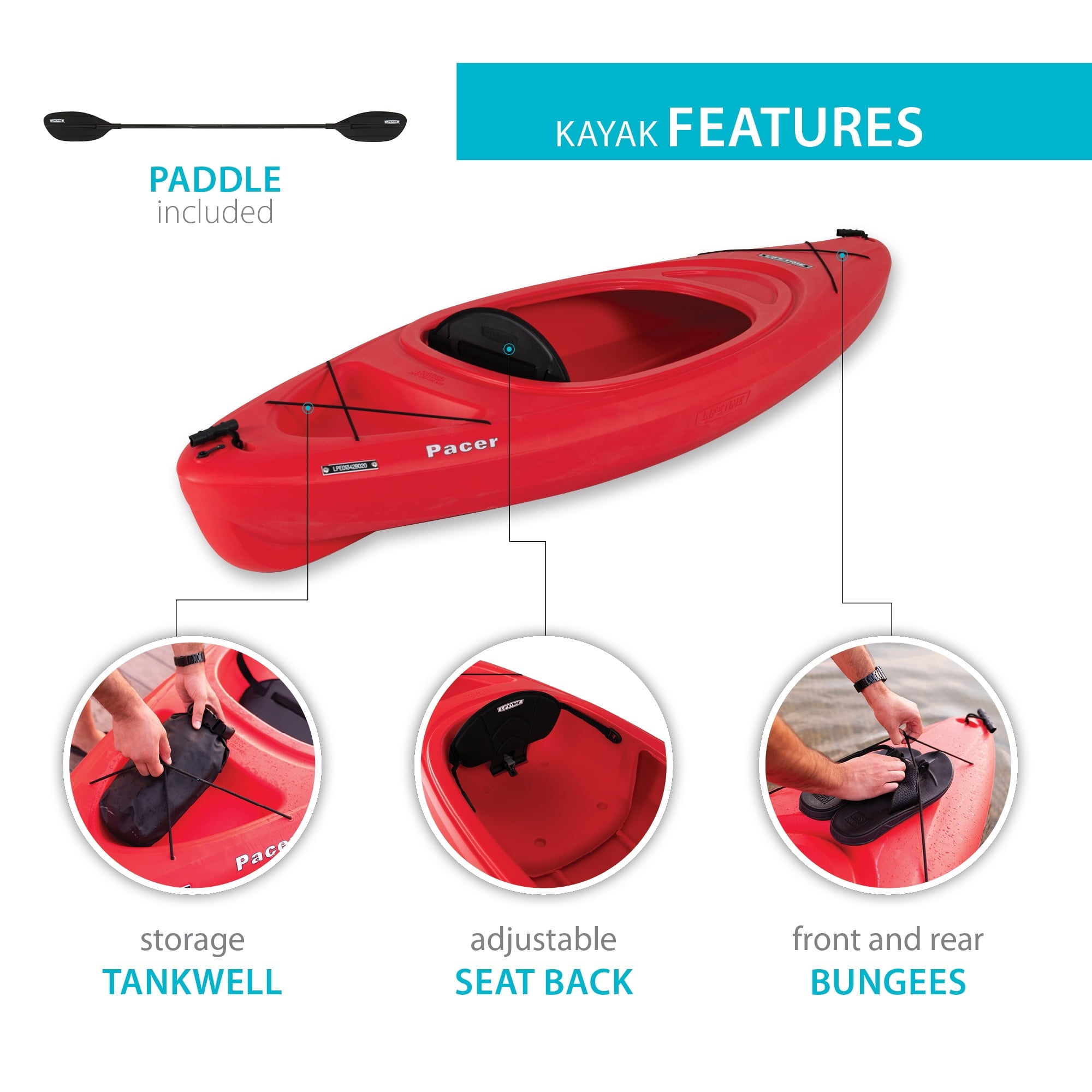 Lifetime Pacer 8 ft Sit-Inside Kayak with Paddle, Green (91032)
