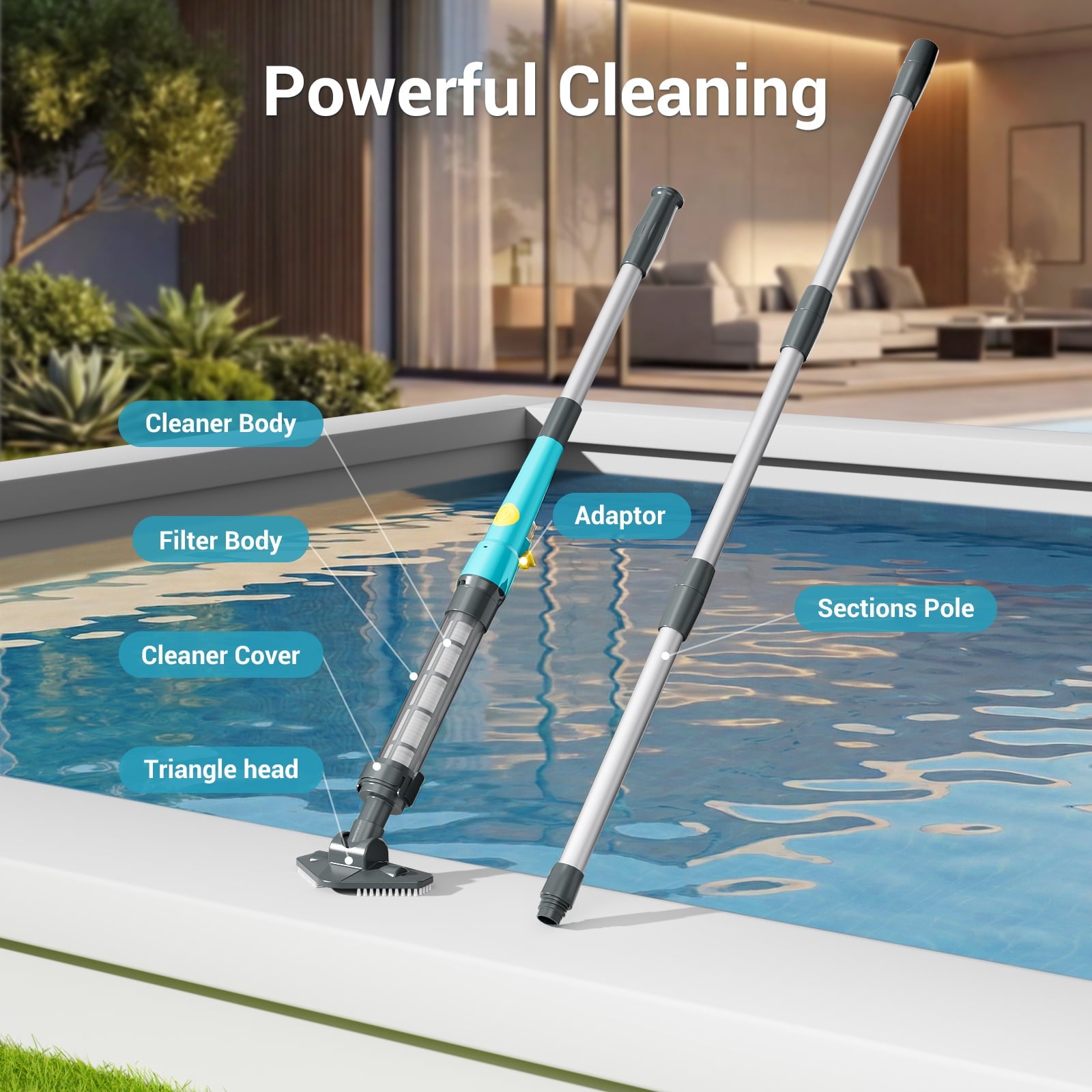 Efurden Cordless Pool Vacuum, Handheld Pool Vacuum with Running Time up to 60-Minutes for Small Above Ground Pools, Hot Tubs and Spas (Green)
