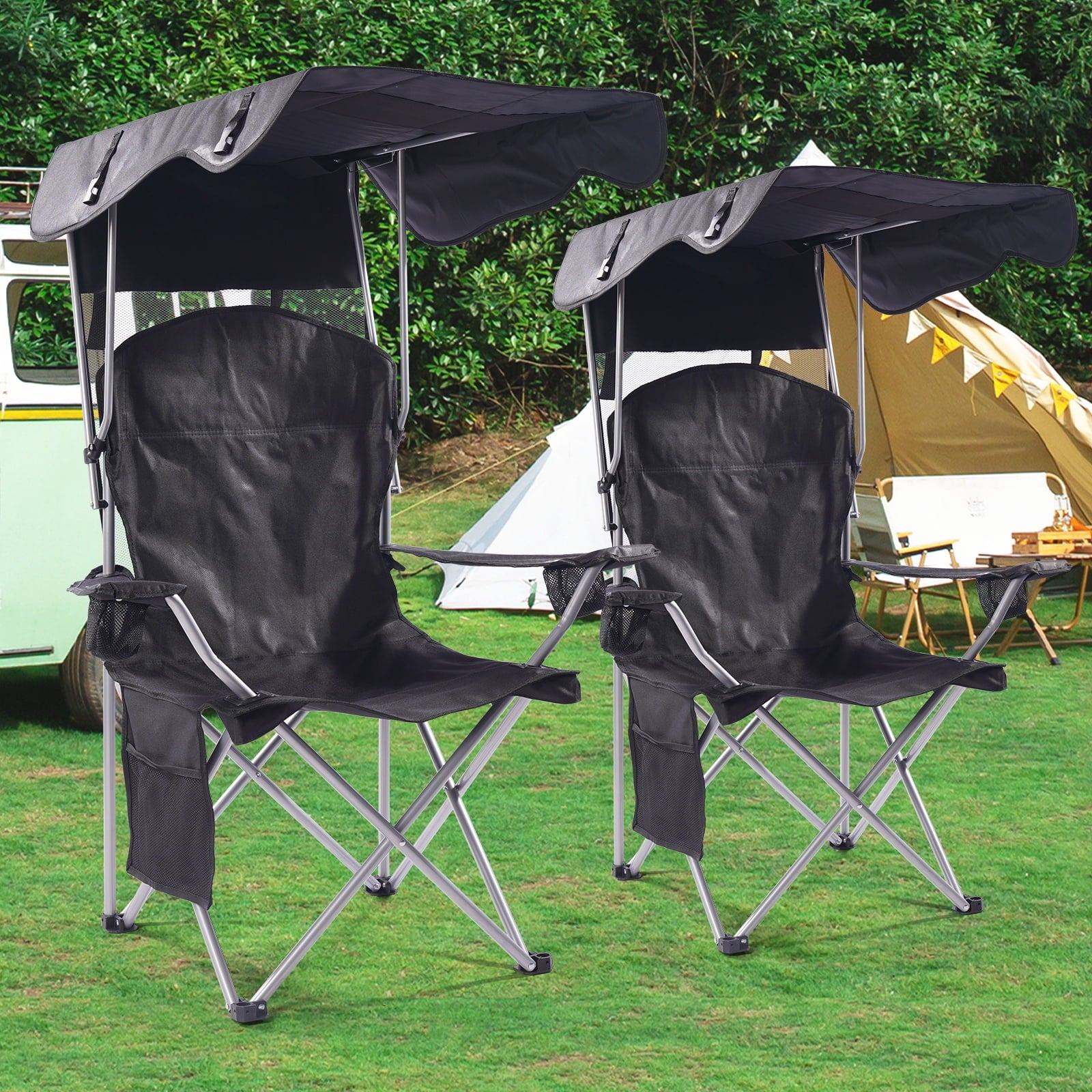 VTOY Camping Chair with Canopy Portable Canopy Camping Chairs with Shade for Outside Folding Beach Chairs with Shade for Adults(Olive Green)