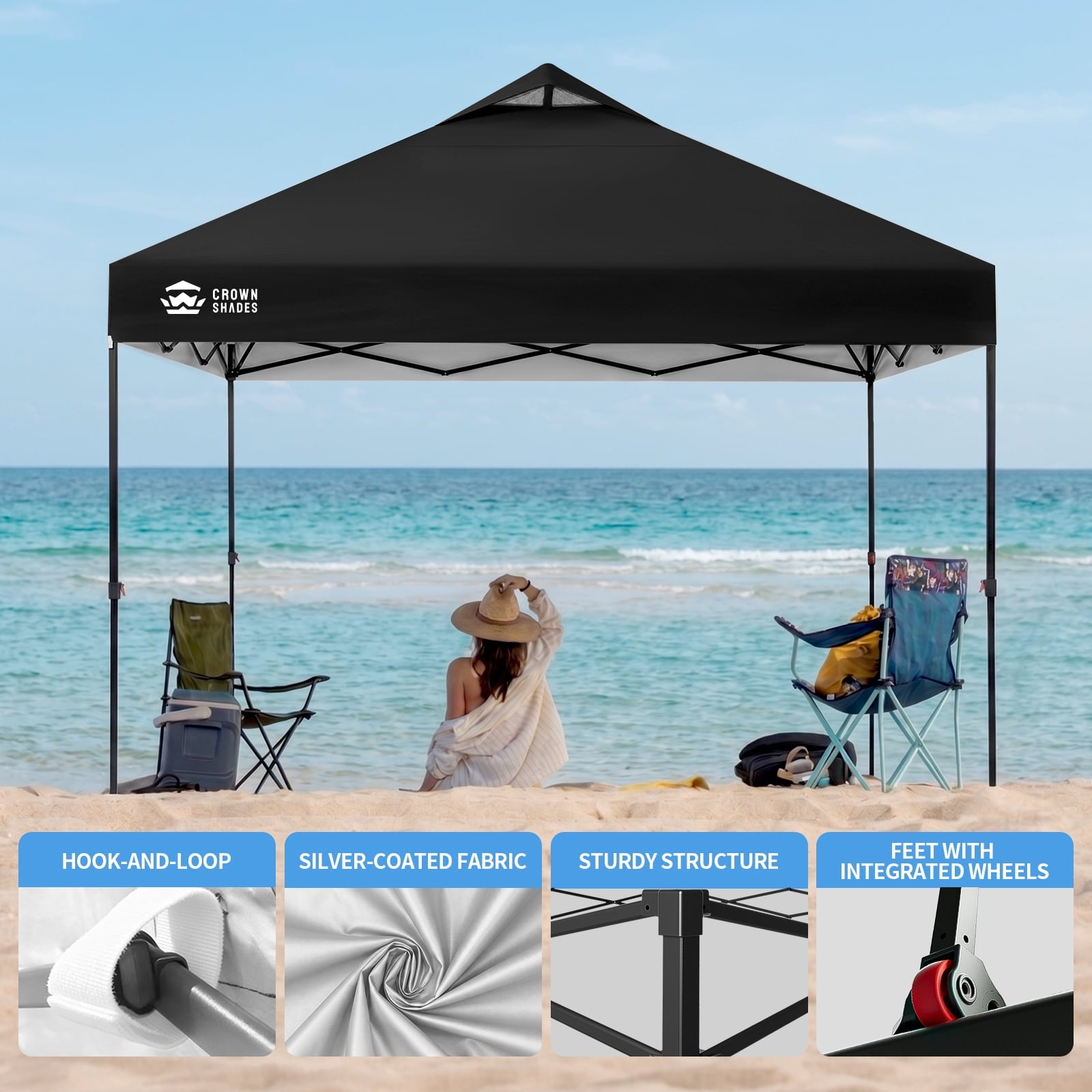 CROWN SHADES 10x10 Pop Up Canopy Patented Center Lock One Push Instant Outdoor Canopy Tent Grey