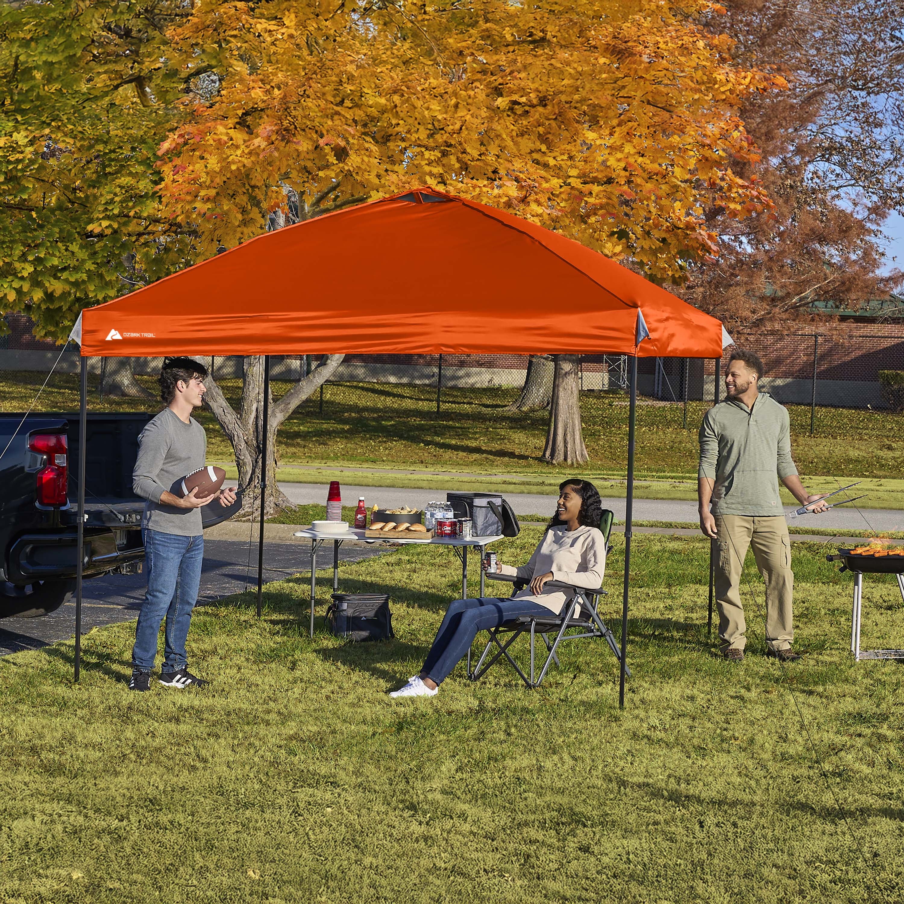 Ozark Trail 10x10 Instant Pop Up Canopy Tent with Simple Push Setup – Straight Leg Pop-Up Tent for Tailgating, Camping & Events, Gold