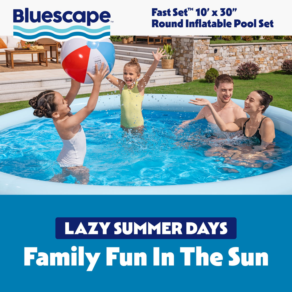 Bluescape Fast Set 10’ x 30” Round Inflatable Soft Sided Above Ground Pool Set