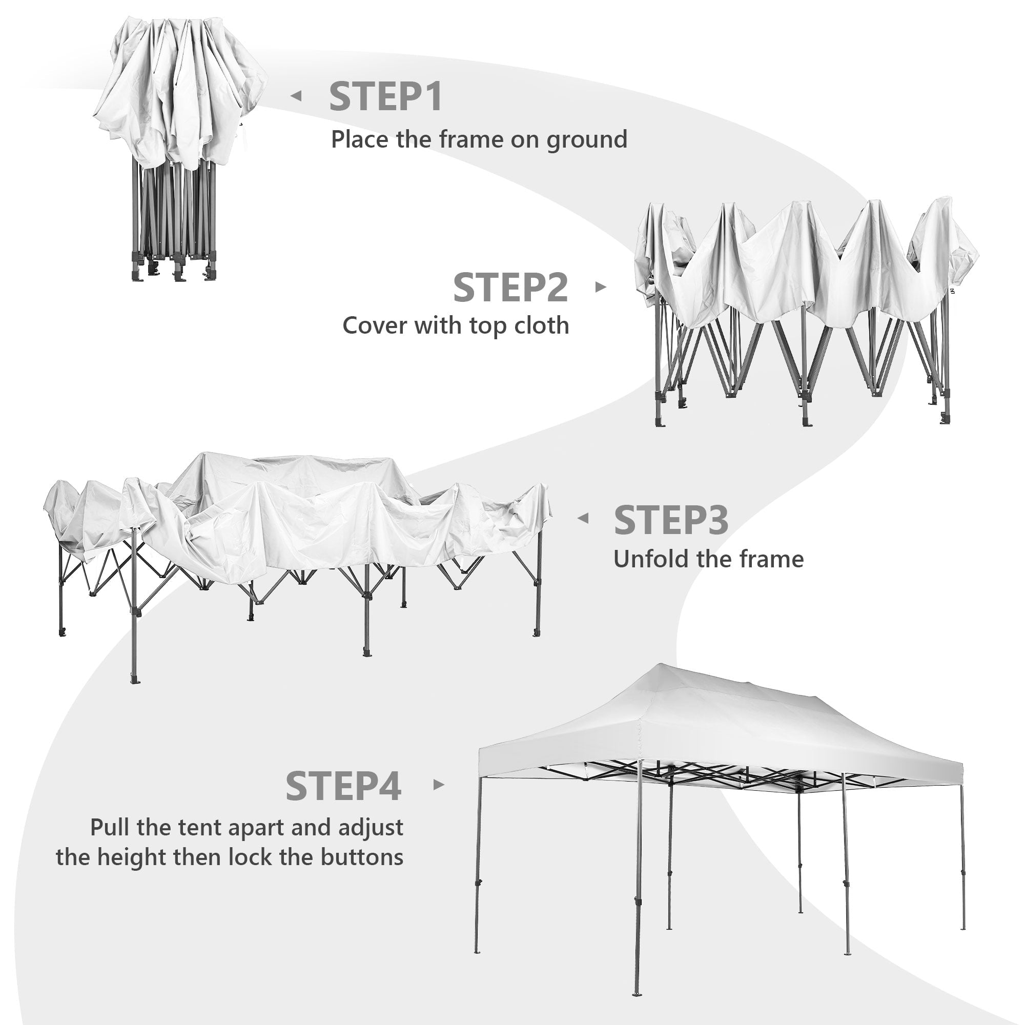 Ainfox 5-Piece Sidewalls for 10x20 Pop Up Canopy Tent, 420D Oxford PVC Waterproof Sun Shade Privacy Walls with Windows & Zippers, White