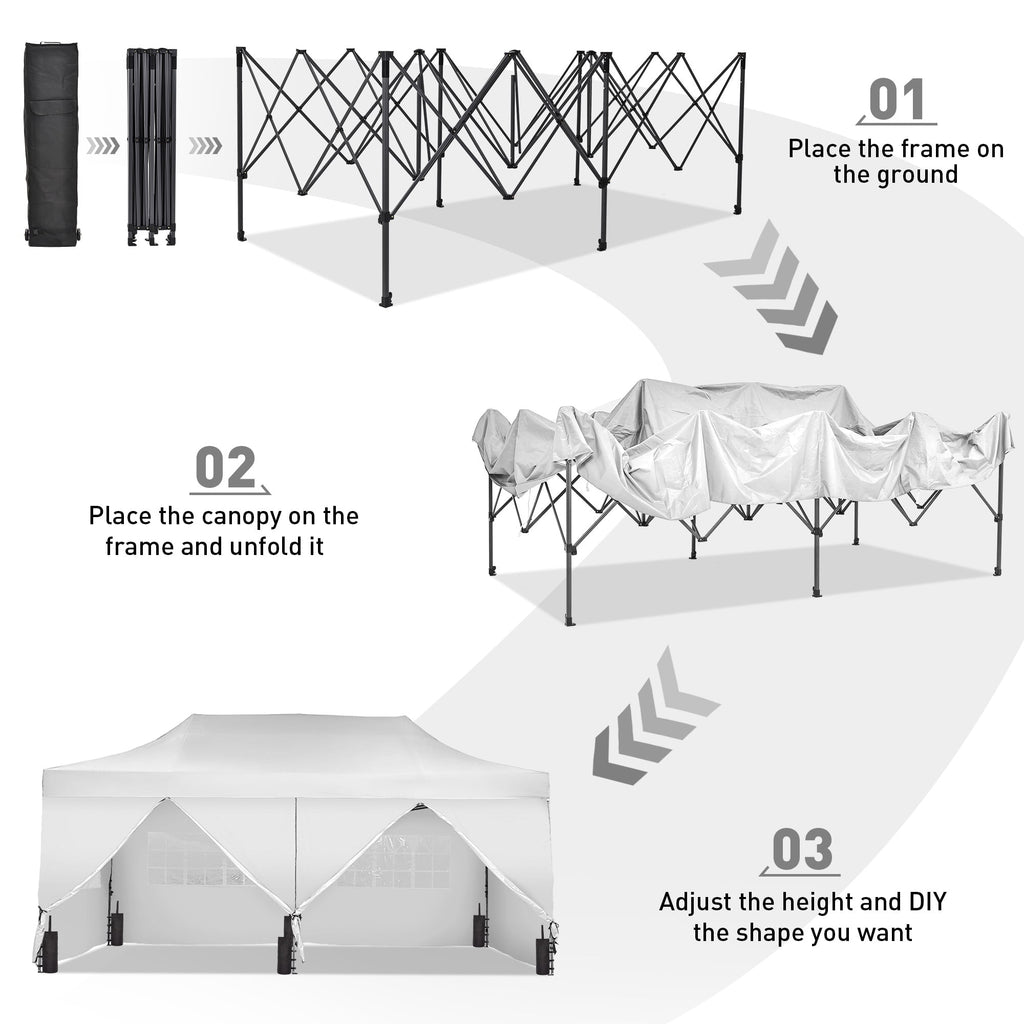 Ainfox 5-Piece Sidewalls for 10x20 Pop Up Canopy Tent, 420D Oxford PVC Waterproof Sun Shade Privacy Walls with Windows & Zippers, White