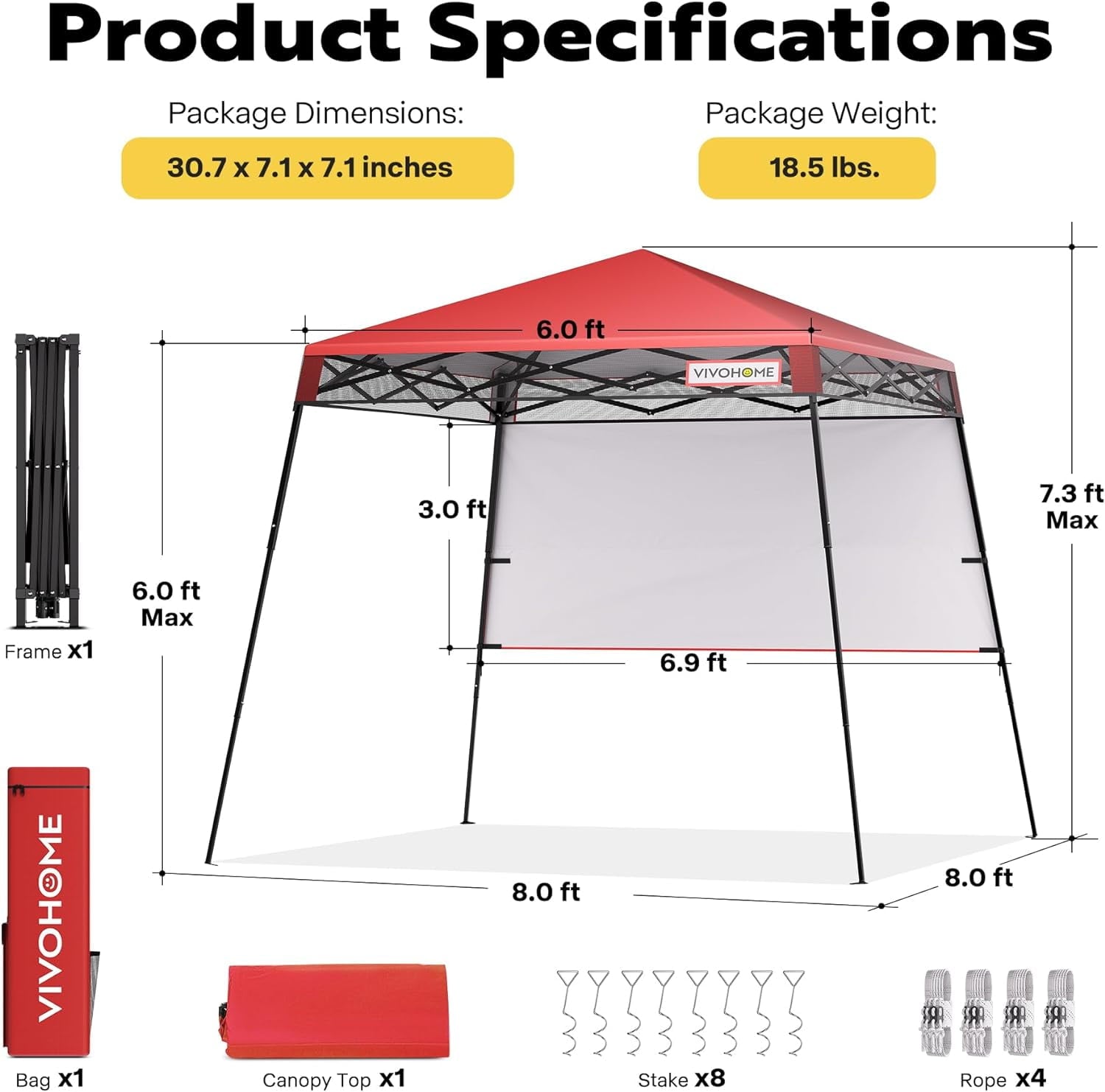 SPECSTAR 8'x8' Slant Leg Canopy Tent with Central Lock Design, Perfect for Camping, Party, Yard, and Beach Events, Beige (6x6ft Canopy Cover)